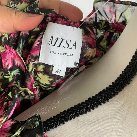 MISA Los Angeles Floral Long Sleeve Ruffle Mini Dress Pink‎ boho summer Size M - Picture 4 of 6